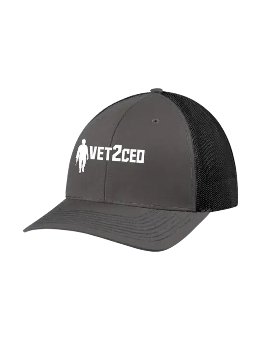 Richardson Adjustable Snapback Original 112 Trucker Cap Dark Grey w/Black Mesh w/Vet2CEO Logo