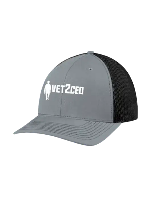 Richardson Adjustable Snapback Original 112 Trucker Cap Heather Grey w/Black Mesh w/Vet2CEO Logo
