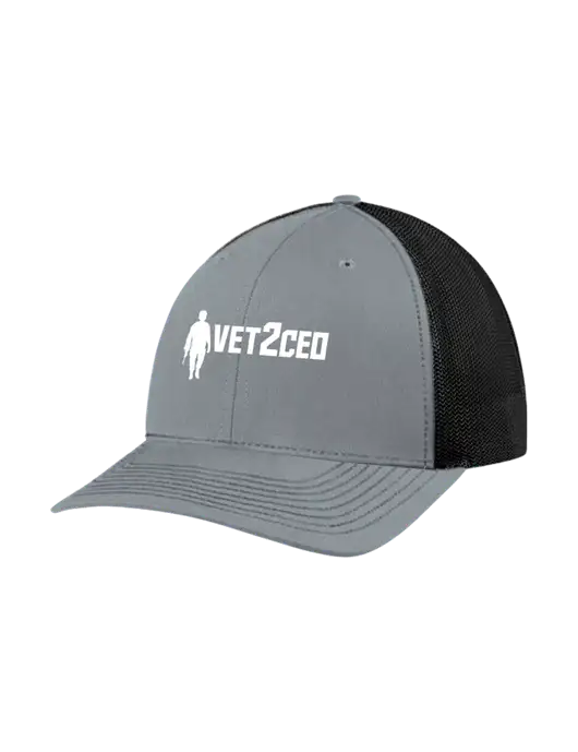 Richardson Adjustable Snapback Original 112 Trucker Cap Heather Grey w/Black Mesh w/Vet2CEO Logo