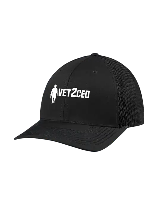 Richardson Adjustable Snapback Original 112 Trucker Cap Black w/Black Mesh w/Vet2CEO Logo