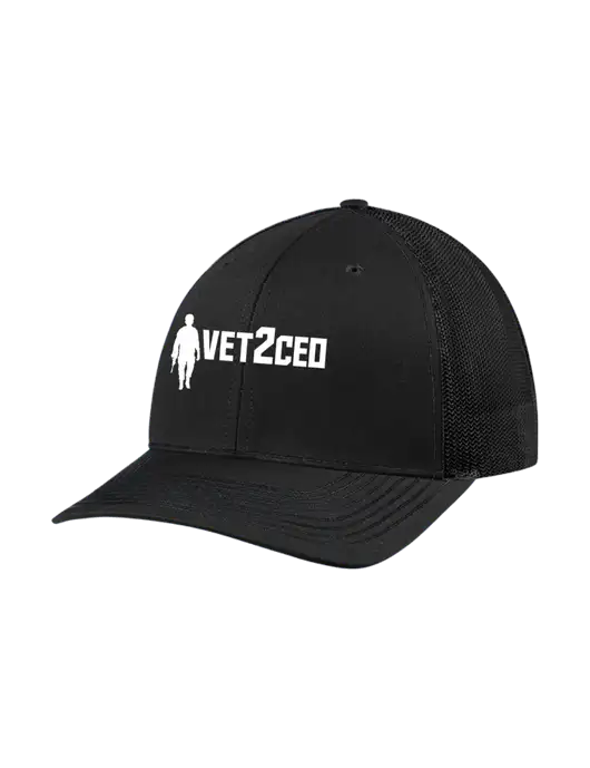 Richardson Adjustable Snapback Original 112 Trucker Cap Black w/Black Mesh w/Vet2CEO Logo