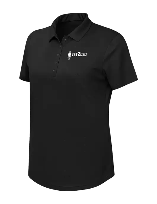 Callaway Womens Birdseye Black Polo w/Vet2CEO Logo