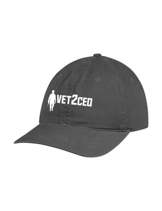 Garment Washed Unstructured Twill Charcoal Cap w/Vet2CEO Logo