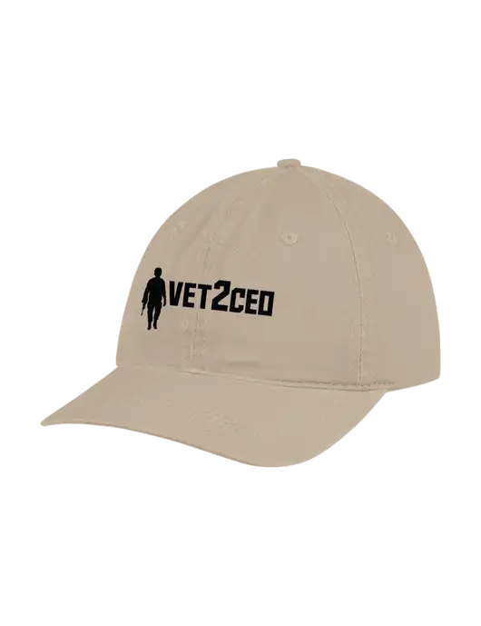 Garment Washed Unstructured Twill Tan Cap w/Vet2CEO Logo