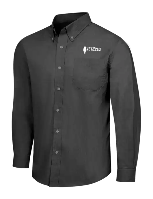 Soft Black Crosshatch Easy Care Shirt w/Vet2CEO Logo
