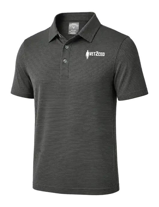 Callaway Black Fine Line Stripe Polo w/Vet2CEO Logo