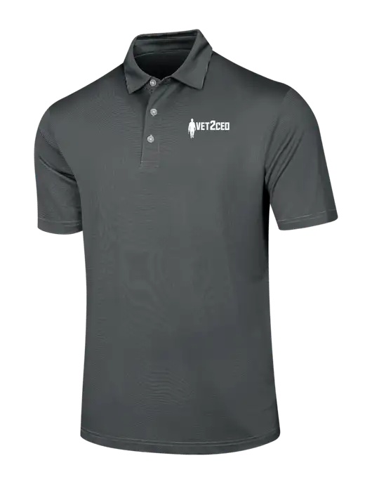 Callaway Black Fine Line Stripe Polo w/Vet2CEO Logo