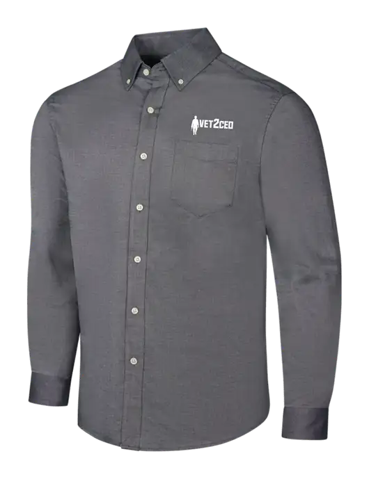 Dark Grey SuperPro Oxford Shirt w/Vet2CEO Logo