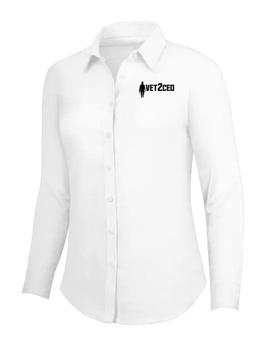 White Womens SuperPro Oxford Shirt w/Vet2CEO Logo