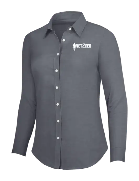 Dark Grey Womens SuperPro Oxford Shirt w/Vet2CEO Logo