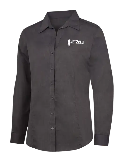 Womens Soft Black Crosshatch Easy Care Shirt w/Vet2CEO Logo