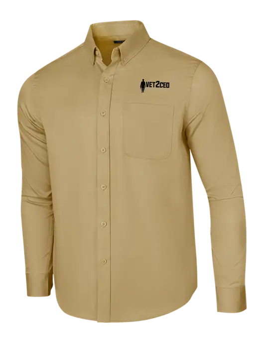 Long Sleeve Dark Tan Superpro React Twill Shirt w/Vet2CEO Logo