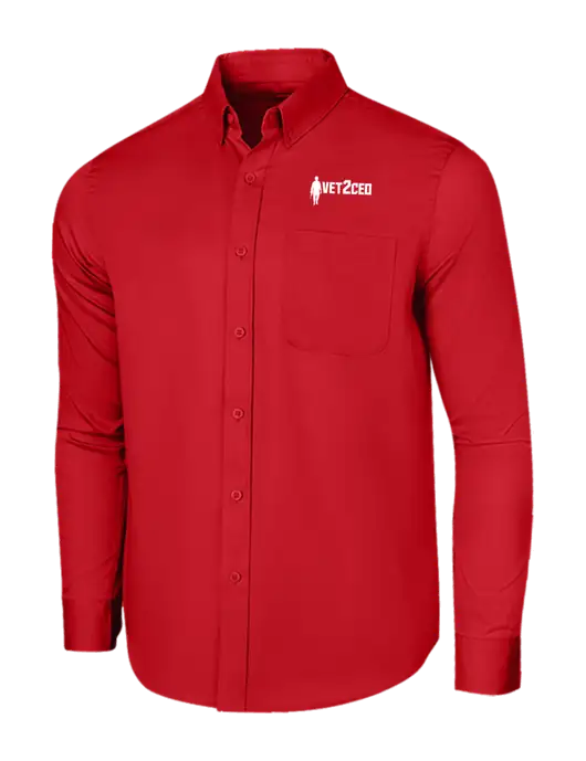 Long Sleeve Red Superpro React Twill Shirt w/Vet2CEO Logo
