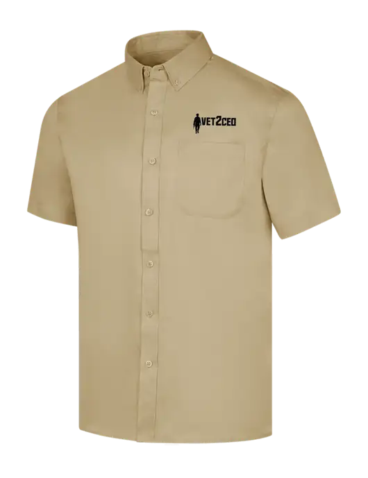 Short Sleeve Dark Tan Superpro React Twill Shirt w/Vet2CEO Logo