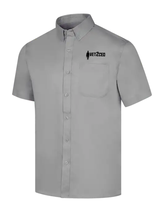 Short Sleeve Light Grey Superpro React Twill Shirt w/Vet2CEO Logo