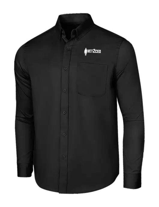 Long Sleeve Deep Black Superpro React Twill Shirt w/Vet2CEO Logo