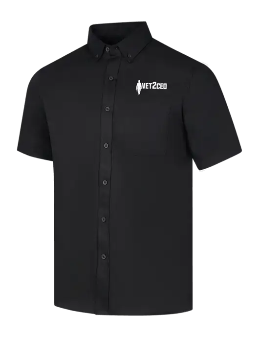 Short Sleeve Deep Black Superpro React Twill Shirt w/Vet2CEO Logo