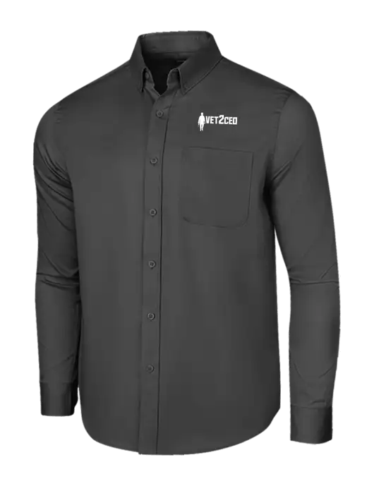 Long Sleeve Dark Grey Superpro React Twill Shirt w/Vet2CEO Logo