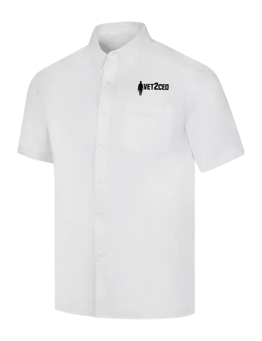 Short Sleeve White Superpro React Twill Shirt w/Vet2CEO Logo