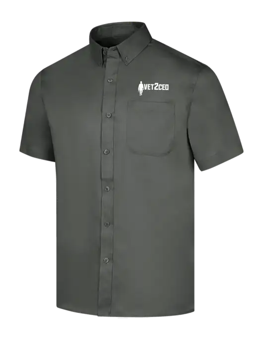 Short Sleeve Dark Grey Superpro React Twill Shirt w/Vet2CEO Logo