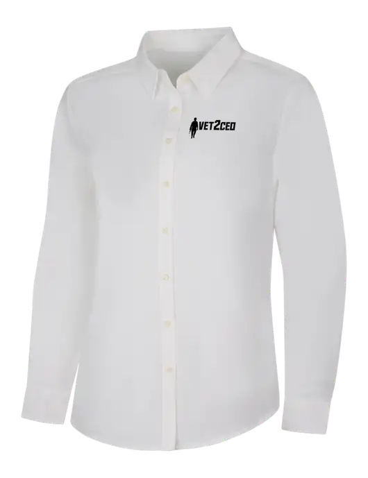 Womens White Long Sleeve Superpro React Twill Shirt w/Vet2CEO Logo