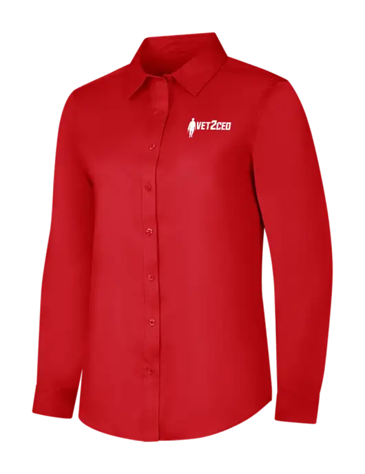 Red Womens Long Sleeve Superpro React Twill Shirt w/Vet2CEO Logo