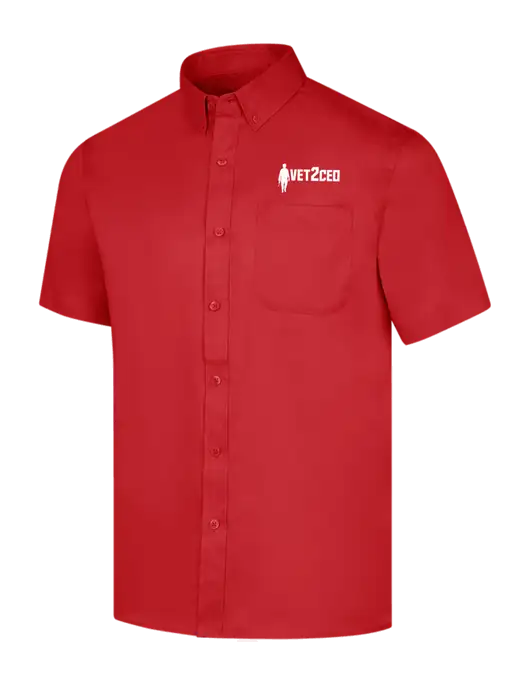 Short Sleeve Red Superpro React Twill Shirt w/Vet2CEO Logo