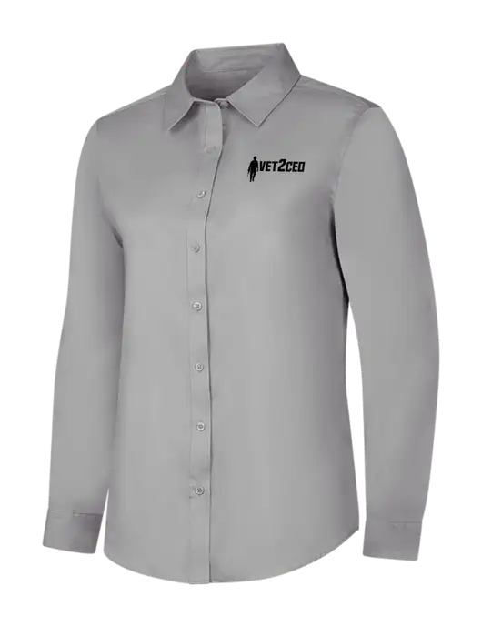 Light Grey Womens Long Sleeve Superpro React Twill Shirt w/Vet2CEO Logo