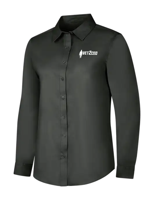 Dark Grey Womens Long Sleeve Superpro React Twill Shirt w/Vet2CEO Logo
