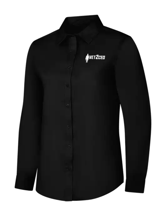 Womens Black Long Sleeve Superpro React Twill Shirt w/Vet2CEO Logo