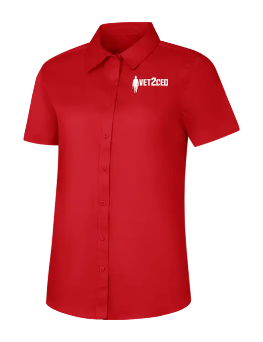 Womens Red Short Sleeve Superpro React Twill Shirt w/Vet2CEO Logo