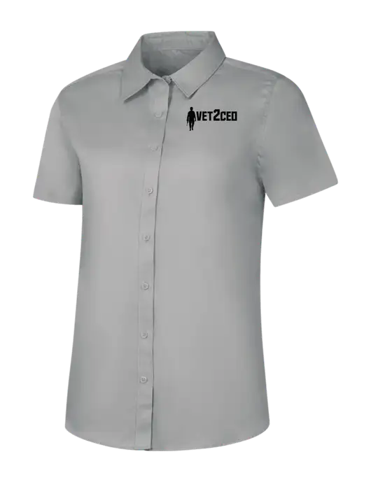 Womens Light Grey Short Sleeve Superpro React Twill Shirt w/Vet2CEO Logo
