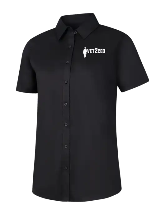 Womens Black Short Sleeve Superpro React Twill Shirt w/Vet2CEO Logo