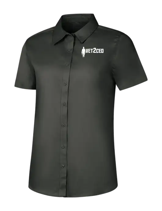 Womens Dark Grey Short Sleeve Superpro React Twill Shirt w/Vet2CEO Logo