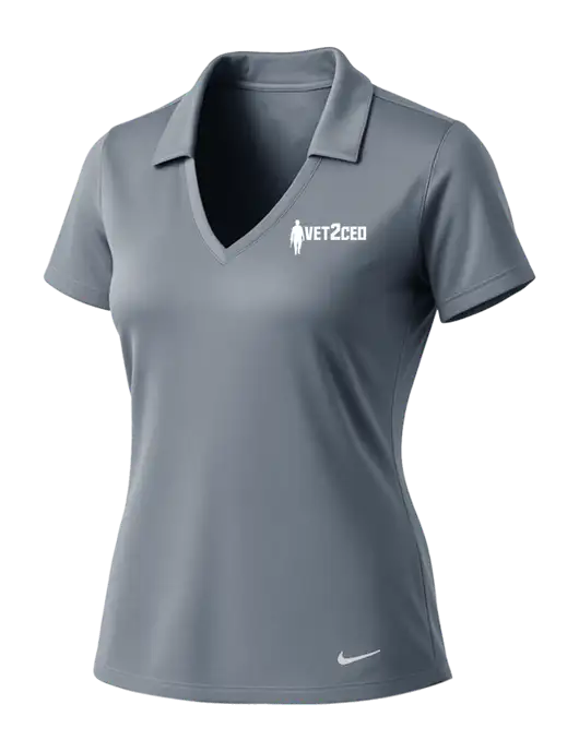 NIKE Medium Grey Womens Dri-Fit Vertical Mesh Polo w/Vet2CEO Logo