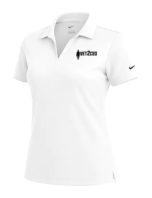NIKE White Womens Dri-Fit Micro Pique Polo w/Vet2CEO Logo