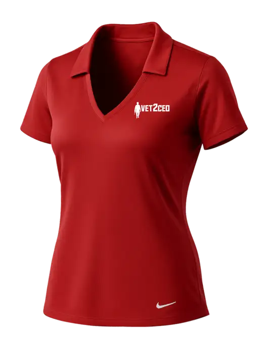 NIKE Red Womens Dri-Fit Vertical Mesh Polo w/Vet2CEO Logo