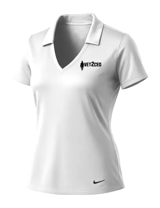 NIKE White Womens Dri-Fit Vertical Mesh Polo w/Vet2CEO Logo