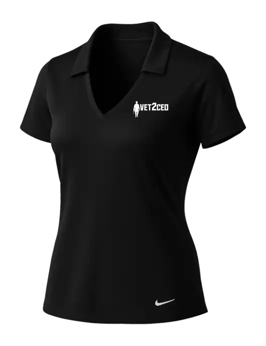 NIKE Black Womens Dri-Fit Vertical Mesh Polo w/Vet2CEO Logo