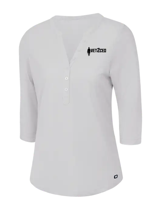 OGIO Bright White Jewel Henley w/Vet2CEO Logo