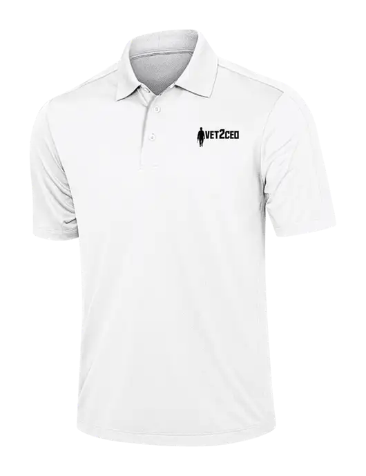 White Diamond Textured Jacquard Polo w/Vet2CEO Logo