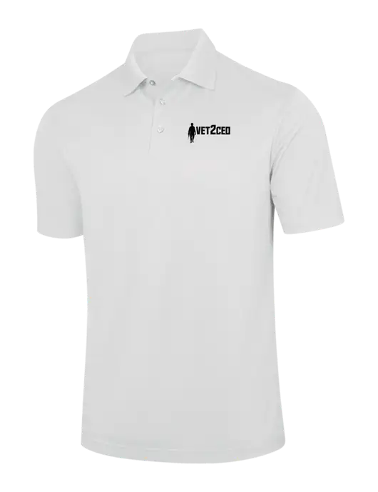 White Performance Fine Jacquard Polo w/Vet2CEO Logo