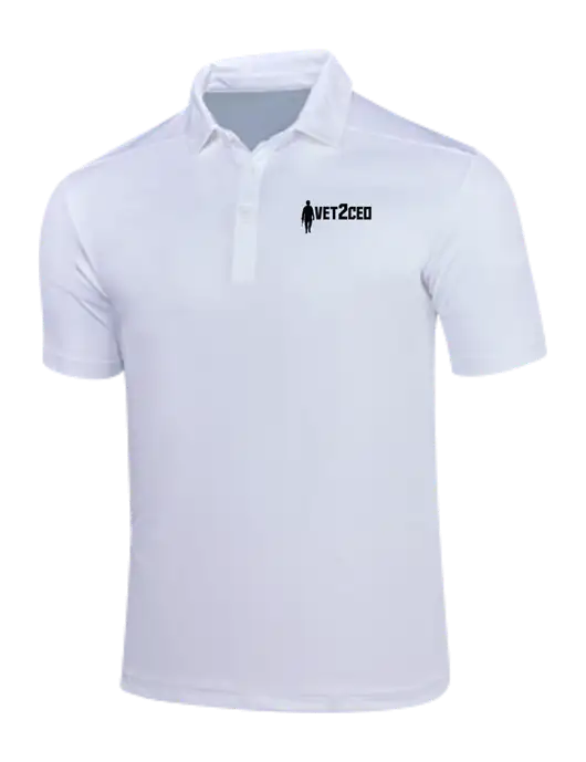 White Posi-UV Pro Polo w/Vet2CEO Logo