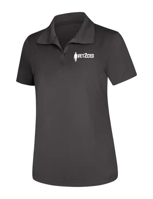 Womens Dark Grey Micropique Sport-Wick Polo w/Vet2CEO Logo