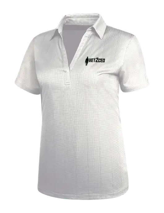 White Womens Performance Fine Jacquard Polo w/Vet2CEO Logo