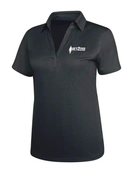 Dark Grey Womens Performance Fine Jacquard Polo w/Vet2CEO Logo