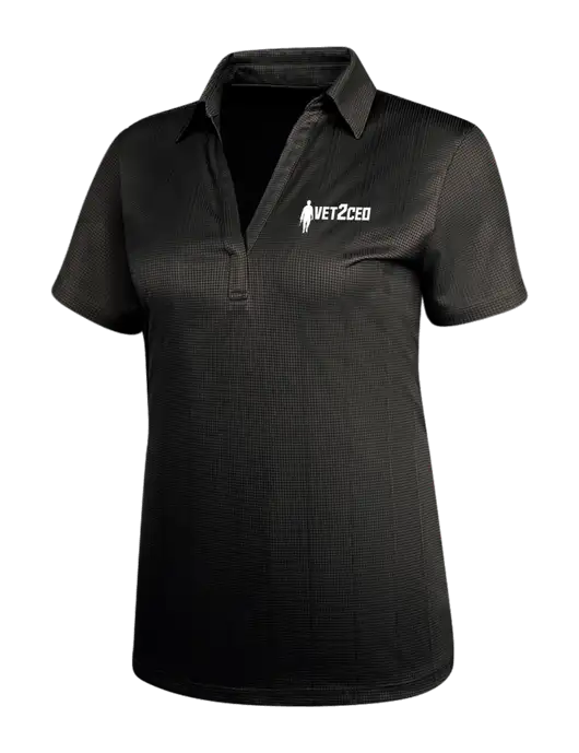 Black Womens Performance Fine Jacquard Polo w/Vet2CEO Logo