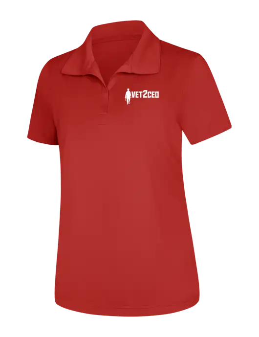 Womens Red Micropique Sport-Wick Polo w/Vet2CEO Logo