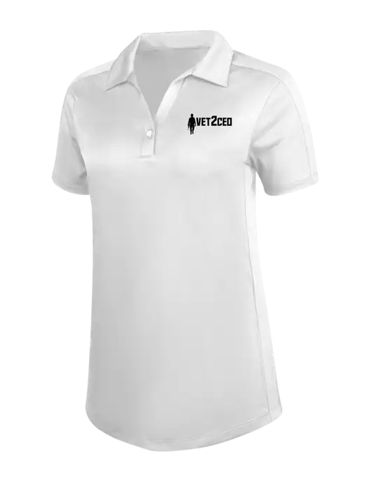 Womens White Diamond Jacquard Polo w/Vet2CEO Logo