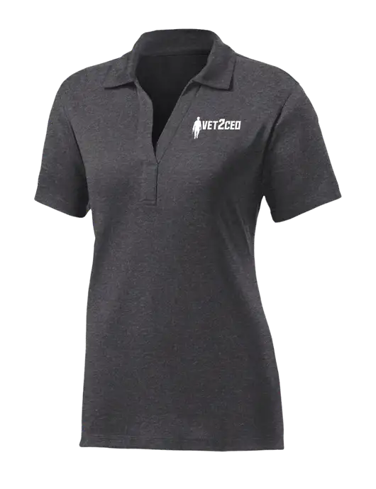 Womens Dark Grey Heather Contender Polo w/Vet2CEO Logo
